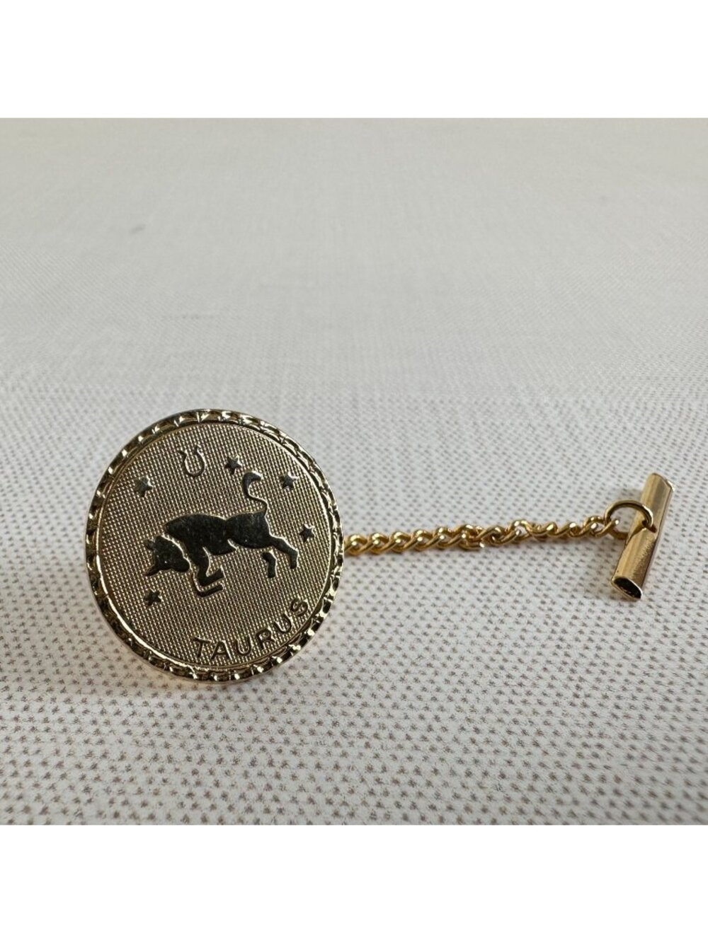 Vintage Taurus Zodiac Tie Tack Pin Gold Tone Astrology Mens Accessory